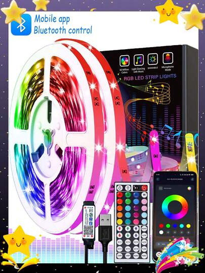 30/15/10/5/3/1M LED 조명, RGB 색상 변경 음악 동기화 LED 조명 스트립, 침실용 전화 앱 제어 LED 로프 조명