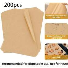 200PCS Unbleached Parchment Paper Sheets, 9 X 13IN Pre-Cut Baking Parchment, Heavy Duty Non-Stick Baking Paper For Half Sheet Cookie Bread Cake Pans, Grilling Meat Pizza, Oven, Air Fryer Halloween Fall Decor Christmas - 棕色 - 查看 1