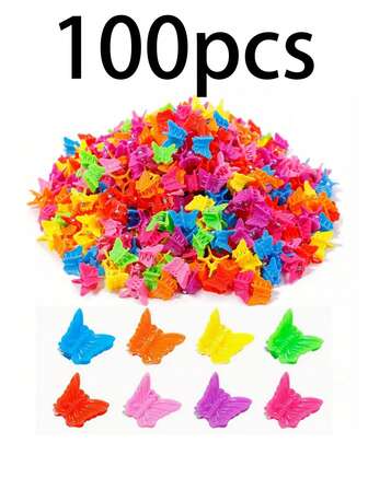 100个纹理迷你蝴蝶发夹，磨砂彩色发夹，女士卡通发夹，额头刘海夹，侧边夹 时尚发饰 动物爪夹 秋冬度假装扮 女士（颜色随机）