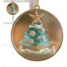 Coastal Style Tree Ornament With Sea Glass And Shells - Modern Nautical Hanging Ornament, Durable Plastic And Beach Theme Decoration, Suitable Home,, - No Electricity Required, Holiday Ocean Enthusiasts, Housewarming Decoration - C - 查看 3