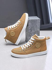 男士时尚休闲运动帆布运动鞋，透气中帮运动鞋 - 黃色 - 查看 2