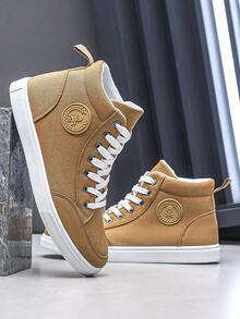 男士时尚休闲运动帆布运动鞋，透气中帮运动鞋 - 黃色 - 查看 4