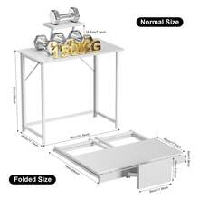 GipGiper Foldable Computer Desk With Monitor Stand 80x45 Cm, Small Home Office Desk With Wood Surface, Compact PC Table For Bedroom & Study, Folding Desk For Work & Study - 白色 - 查看 4