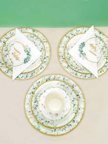 10pcs/20pcs/50pcs/80pcs 50th Birthday Decorations White And Sage Green Leaves Birthday Party Supplies Include Plates Napkins And Cups Sweet Fifty Year Old Birthday Party Tableware For Ladies Women - Multicolor - View 4