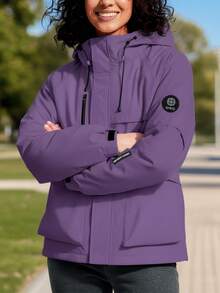 Women's Outdoor Waterproof Hooded Jacket - Warm Windproof Softshell Cargo Coat - Purple - View 2