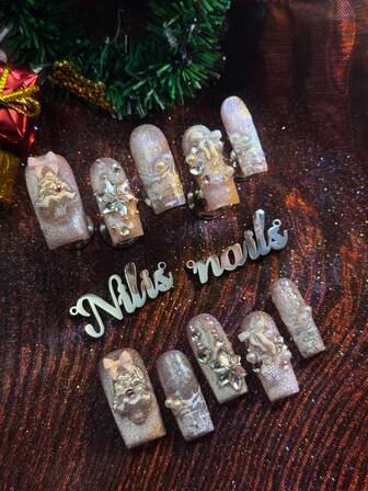 10Pcs Pink Christmas Nail Set, 3D Cute Christmas Press-On Nails,Gradient French Fake Nails,HandmadeSnow Nail Stickers,ChristmasTree NailCharms, Diamond Shaped Snowflakes Paired With Bow 4 Sizes Available, Square Nails, Comes With Nail Tools(1 Sheets Jelly Stickers+1PC NailFile)Suitable For Party, Christmas Day, Casual And DailyWear,Great Christmas Gift For Women And Girls SuppliesNails