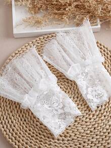 1 Pair Fabric Flared Fake Cuff Sleeves, Suitable For Pairing With Sweaters - White-026 - View 2