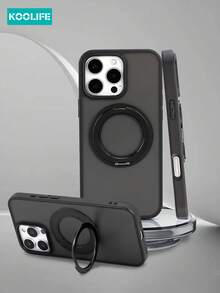 KOOLIFE 1pc 360° Rotating Bracket Large Hole Pivot Shell, Compatible With Iphone 17ro With Magnetic Charging, 2.5mm Backplate, PC+TPU Material, Skin-Friendly Matte, Raised Camera Lens Anti-Drop - Black - View 1
