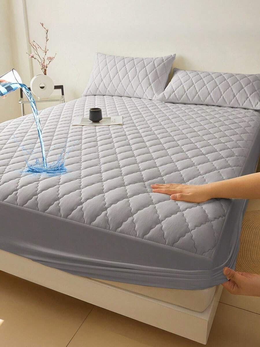 1pc Waterproof Fitted Sheet, Bedding, Stitch Fitted Sheet, Skin-Friendly Fitted Bed Sheet, Mattress Cover, Soft And Comfortable Bedding For Bedroom, 11.8 Inch Deep Pocket Cooling Breathable Quilted Fitted Sheet For Twin, Full, Queen And King All Sizes, Solid Color Mattress Protector For Father's Day Gift, Room Decor, Soft Cover For Mattress Protector And Mattress Topper, Dustproof, Machine Washable - 灰色 - 查看 1