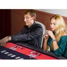 Mesa de póquer plegable para 10 jugadores, mesa de póquer Blackjack Texas Holdem con rieles acolchados y portavasos de acero inoxidable, mesa de juego de mesa plegable portátil, mesa de ocio de casino ovalada de 90 pulgadas, azul - 10 jugadores azules - Ver 9