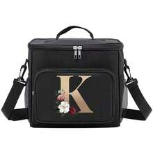 Insulated Lunch Box Bag Shoulder Canvas Bags Thermal Lunch Box Initial Name A To Z Gold Letter Flower Printing Large Capacity Tote Bag For Women's Portable Work Food Storage Handbags Cooler Box For Office School Picnic Camping Travel Lunch Bag Woman For Women Ladies School Supplies Stuff Accessories - màu đen - Xem 32