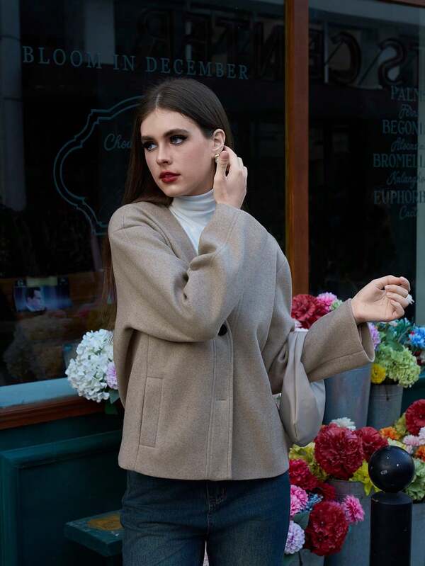 Women's Minimalist Fashion Casual Deep V-Neck Overcoat, Suitable For Home, Daily Wear, And Christmas, Autumn/Winter