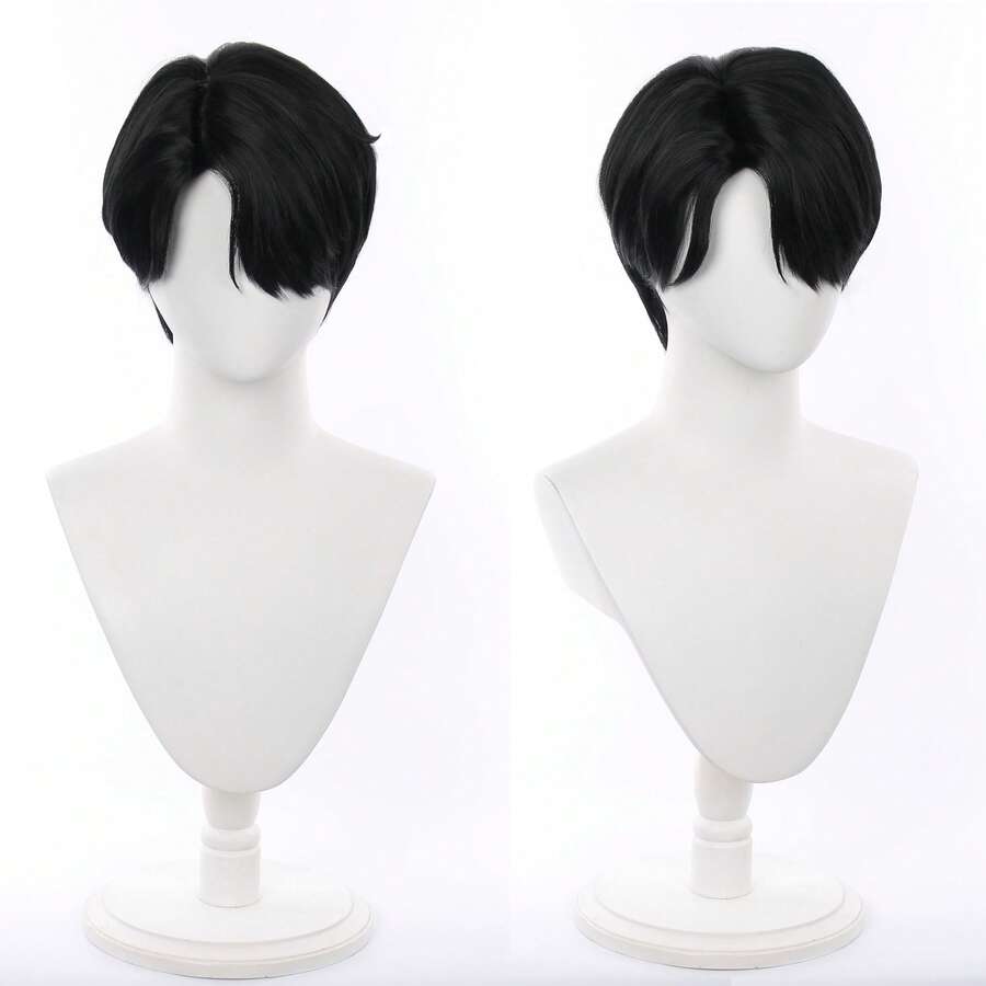 12英寸短款黑色韩流动漫Ji Nu波波头假发角色扮演合成万圣节派对耐热假发 - 黑色 - 查看 1