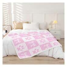 Pink Bowknot Flannel Blanket,Lovely Dog Paw Animals Lover Fleece Throw Blanket,Y Bow Tie Print Fleece Throw Blanket,Fairy Tale  Cartoon Bed Blanket For Bed Sofa Couch,90"X90" Nordic Style Acrylic Rectangular Office Nap Sofa Blanket Air Conditioning Blanket Knitted Small Blanket Shawl Cover Blanket Blanket Bed End Blanket Soft & Skin-Friendly Multi-Size Versatile Blanket Lettering Numbers Doodle - 彩色 - 查看 2