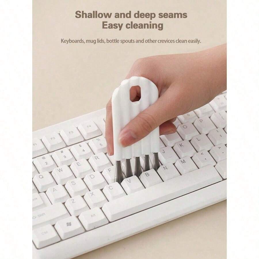 5pcs Multipurpose Computer Cleaning Kit: Soft Brush Keyboard Cleaner, Crevice Duster And Keycap Cleaner, Thermal Bottle Cap Cleaning Brush, Curved Handle Deep And Shallow Groove Keyboard Cleaner, Baby Bottle Brush, Desktop Cleaning Set, Multifunctional Brush Back To School - 白色1件 - 查看 1