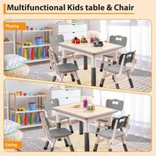 Conjunto de mesa y 4 sillas para niños, escritorio con altura ajustable para edades de 2 a 8 años, mesa para arte y manualidades, escritorio con grafiti, patas antideslizantes, capacidad máxima de 300 lbs, mesa multiactividades infantil para aulas, guarderías y hogar. - Gris - Ver 6