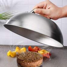 1 pieza Accesorio de bandeja de hornear redonda de acero inoxidable, tapa para derretir queso, tapa de vaporera y hornear de doble uso - Ideal para parrilla de superficie plana interior o exterior - Multicolor - Ver 9