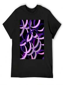 Black And Purple Mod Abstract Circle Geographic Pattern T-Shirt Short Sleeve Tee Kawaii Clothes Luxury Clothes - Black - View 1