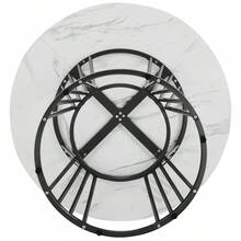 Mesa de Comedor Redonda (80*80*75cm), Mesa de Comedor de Cocina, Mesa de Café Redonda para 4 Personas, Adecuada para Comedor, Sala de Estar, Patas de Mesa de Metal, Patrón deármol Blanco y Patas de Mesa Doradas - Negro + MDF - Ver 3