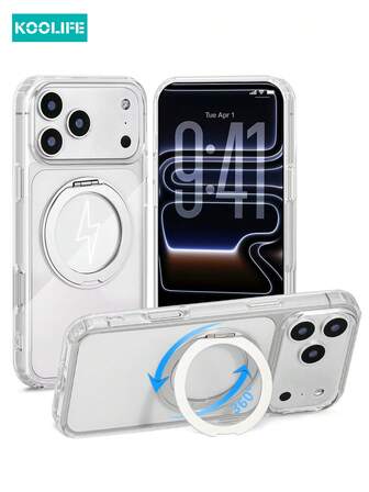 Koolife 360°旋转支架手机壳，适用于苹果17 Pro Max，2.0mm厚背板，PC材质，透明保护壳，超薄简约设计，全方位防摔保护，兼容苹果17 Pro Max/17/17 Pro/17 Air/14/14 Pro/14 Pro Max/13/13 Pro/13 Pro Max/15/15 Pro/15 Pro Max/16/16 Pro/16 Pro Max/16e