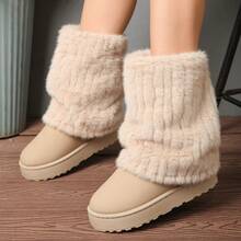 Women's Platform Snow Boots Winter Warm Faux Fur Lined Outdoor Shoes - 米色 - 查看 4