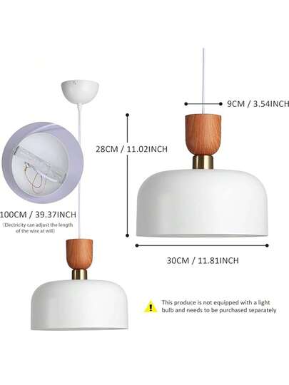 Alpinaluz Moderne Nordic Hang Verlichting 30cm Wit Metal Wood Effect, Adjustable Height, E27 Socket, Kitchen Or Dining Room view 4