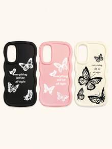 Luxury Butterfly Fashion Phone Cases Butterfly Print Matte Wave Edge 3pcs Creative Soft Case Compatible With IPhone & Galaxy Phones Spring Gift Birthday - Multicolor - View 29