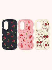 White Pink Black Milky White Creative Wavy Texture 3pcs Cherry Pattern Shockproof Phone Cases Fashion Phone Cases Compatible With IPhone & Galaxy Phones Spring Gift Case,International Version, Not The Domestic Version - Multicolor - View 30