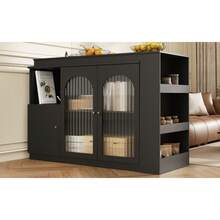 Stół barowy obrotowy 360° Mmm (główny korpus 120 x 40 x 97), nowoczesny i prosty biały obrotowy stół do jadalni i baru, wielofunkcyjna szafka do przechowywania ze szklanymi drzwiami - Czarny + MDF - Zobacz 9