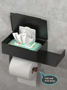 1pc Wall-Mounted Toilet Paper Holder, Stylish And Simple Bathroom Punch-Free Toilet Paper Holder, Space-Saving Bathroom Storage Roll Storage Rack, Toilet Paper Box, Space-Saving Solution, Stylish Storage Rack, Modern Bathroom Accessories, Apartment Essentials - Multicolor - View 1
