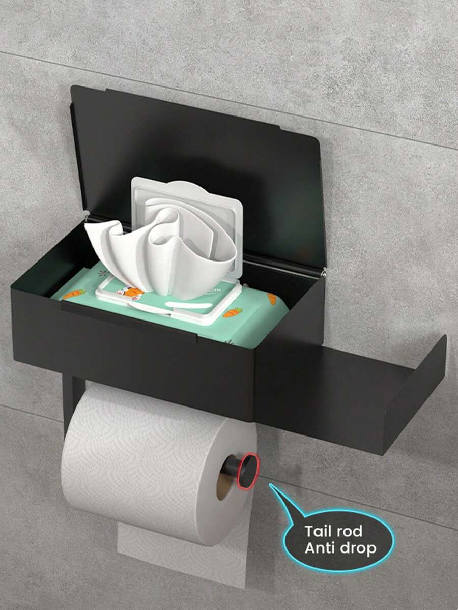 1pc Wall-Mounted Toilet Paper Holder, Stylish And Simple Bathroom Punch-Free Toilet Paper Holder, Space-Saving Bathroom Storage Roll Storage Rack, Toilet Paper Box, Space-Saving Solution, Stylish Storage Rack, Modern Bathroom Accessories, Apartment Essentials - Multicolor - View 1