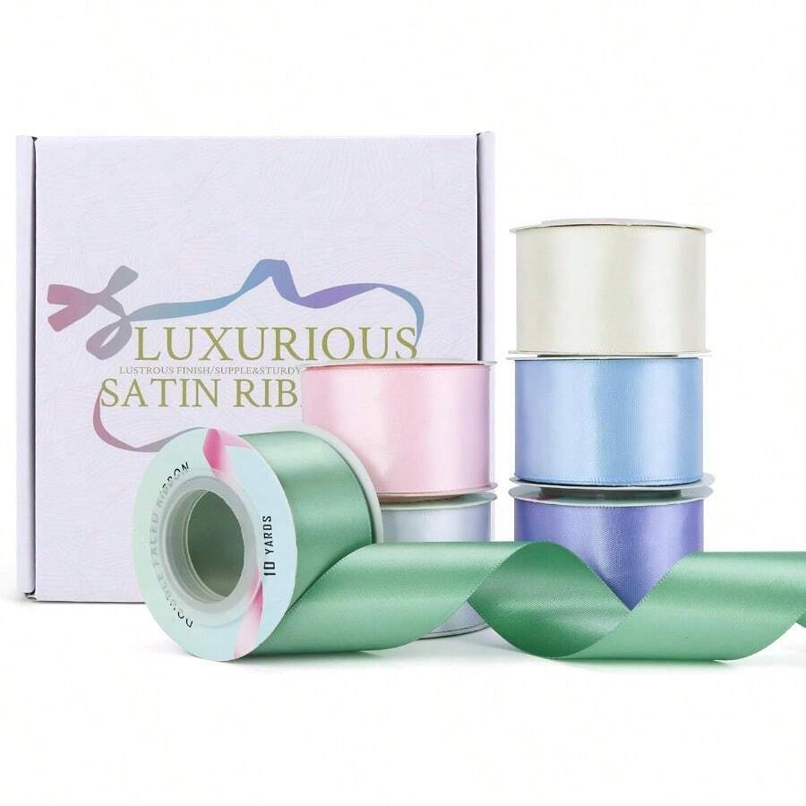 1.6 Inch X 10 Yards Double Face Satin Ribbon 6 RollsSolid Fabric ...