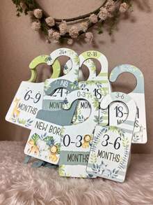 8 piezas/set Divisores de tamaño de armario para bebé, impresión de un solo lado, organizador de armario de madera colgante con diseño de animales para bebés desde recién nacido hasta 24 meses, organizador de armario de ropa de bebé, regalo para baby shower - Verde - Ver 8