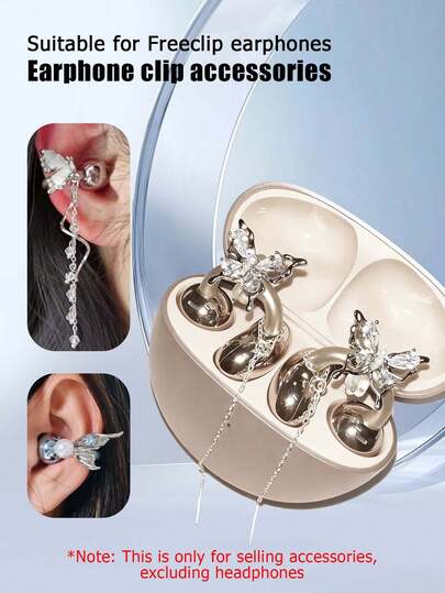 Accesorios decorativos de clip para auriculares Freeclip, decoración de auriculares Bluetooth con clip de mariposa, borla y cola de sirena, accesorios de clip de alta gama para auriculares (no se incluyen los auriculares, solo se venden los clips decorativos)