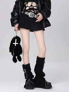 新款性感拉链腿套，可调节搭扣，显瘦拉长腿型，黑色朋克风功能性腿套，可爱造型 - 黑色 - 查看 3