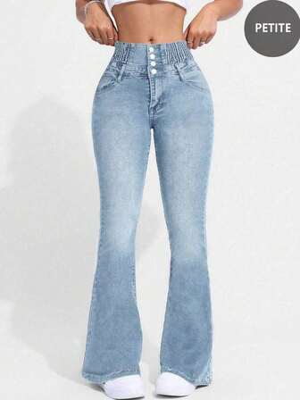 Women's Single-Breasted Slim Fit Stretchy Denim Flare Pants
