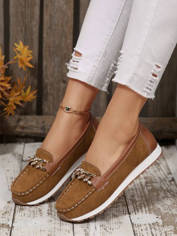 Plus Size Women's Casual Slip-On Shoes, New Arrival Spring/Autumn, Metal Buckle Decor, Platform Thick Sole