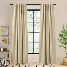 2025  Bedroom Curtains 2 Panels Sets Faux Linen Textured, Pinch Pleated Room Darkening Light/Heat Blocking Window Drapes Thermal Insulated For Living Room, Angora, W50 X L108, 2 Panels - 鉤腰帶 | 燕麥色 - 查看 2