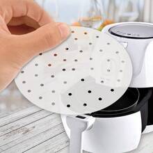Air Fryer Liners - 7" 8.5" 9"10" Parchment Paper Bamboo Steamer Liners Perforated Anti-Stick Waterproof 100% Pure Raw Wood Pulp By - màu đen - Xem 4