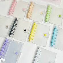 1pc A7 Transparent Loose Leaf Binder, Sticker Book, Cute Macaron Color Loose Leaf Planner, 6-Ring Loose Leaf Photo Album, Sticker Book, Single Snap Soft Leather Loose Leaf Notebook Sticker Book, A7 Transparent Refill Pages, PP High Transparency Material, Portable Large Capacity Photo Album, Suitable For KPOP Photo Cards, Trading Cards, Album, Etc. - Clear - View 3