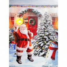 2025 Christmas Canvas Wall Art Print 12" X 16" With Timer | LED Lighted Design - Santa Claus - View 1