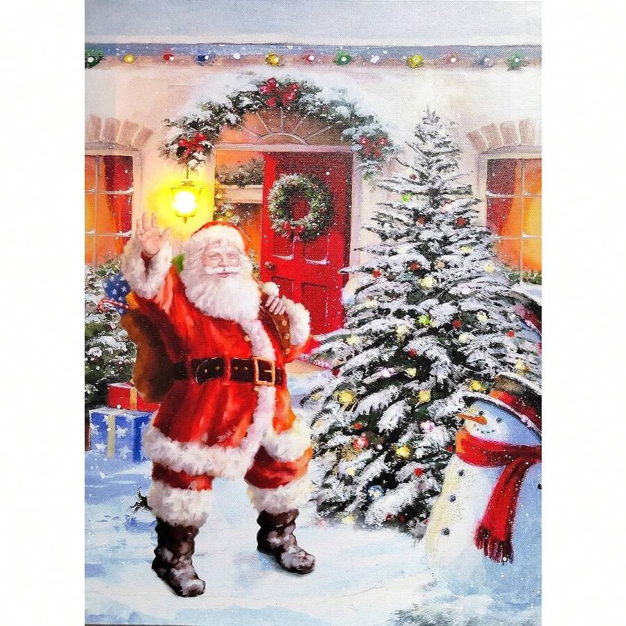 2025 Christmas Canvas Wall Art Print 12" X 16" With Timer | LED Lighted Design - Santa Claus - View 1