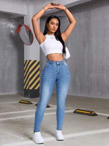 Y2K Style High Waist Light Blue Jeans,Slim Fit Pencil Pants, Flattering Figure, Suitable For All Seasons, Holidays, Festivals, Cowgirls, Going Out, Jeans Women, Denim Women, Curves