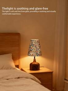 1pc LED Wooden Grain Metal Desk Lamp, Retro Fabric Pleated Lampshade Soft Light, Nordic, Italian Style, Rustic Living Room Bedroom Modern Minimalist Reading Study Desk Personalized Creative Minimalist, Warm Light Decor Multi-Purpose Warm Light Camping Romantic Elegant Atmosphere Bedside Lamp - Multicolor - View 3
