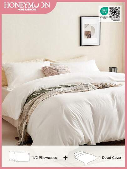 2/3 Piece Solid Color Bedding Set, "Cotton-Like" Ultra Soft, Includes 1 Duvet Cover, 1/2 Pillowcase(S), Perfectly Fits Twin, Full, Queen, King Beds, All Seasons, Oeko-Tex Certified