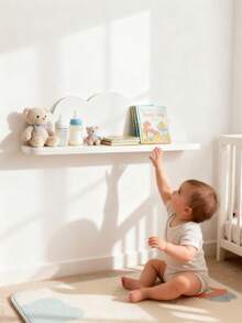 1/2/3pcs White Cloud Shaped Wall Mounted Storage Rack For Kids Room, Space-Saving Wooden Display Shelf For Storing Children's Books And Plush Toys - White - View 8