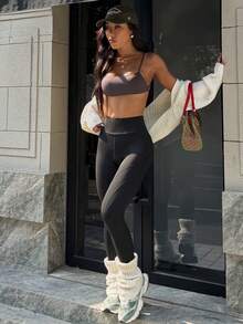 女士黑色时尚修身休闲运动紧身裤 - 黑色 - 查看 7