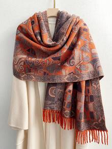 FADZOYLE 1 Stück Damen Retro Stil Vintage Geometrie Muster Schal mit Quasten Pashmina Umhang Haarwickel, weich wie Kaschmir, für Winter Herbst warm und windundurchlässig, für den täglichen Gebrauch, Reisen, Büro und als Geschenkzubehör - Verschiedenfarbig - Übersicht 16