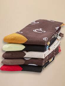 5 Paar Herren Knöchelsocken, neue bunte Socken, bequeme weiche mittelhoch Socken, Getränke-Muster Lässig Stil Herren