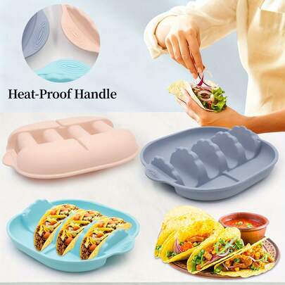 1 pieza/2 piezas/3 piezas Soporte de silicona para tacos, bandeja de silicona con divisores para tortillas, soporte para tacos antideslizante, bandeja para servir tacos, soporte reutilizable para tortillas, apto para horno/microondas/lavavajillas, bandeja de silicona dividida para hornear tacos mexicanos, bandeja antideslizante para tortillas, estante de silicona para calentar tortillas, apto para tortillas blandas y duras, bandeja antideslizante, estante para tortillas, tacos, pan de plátano para el hogar, plato apilable con diseño de divisor